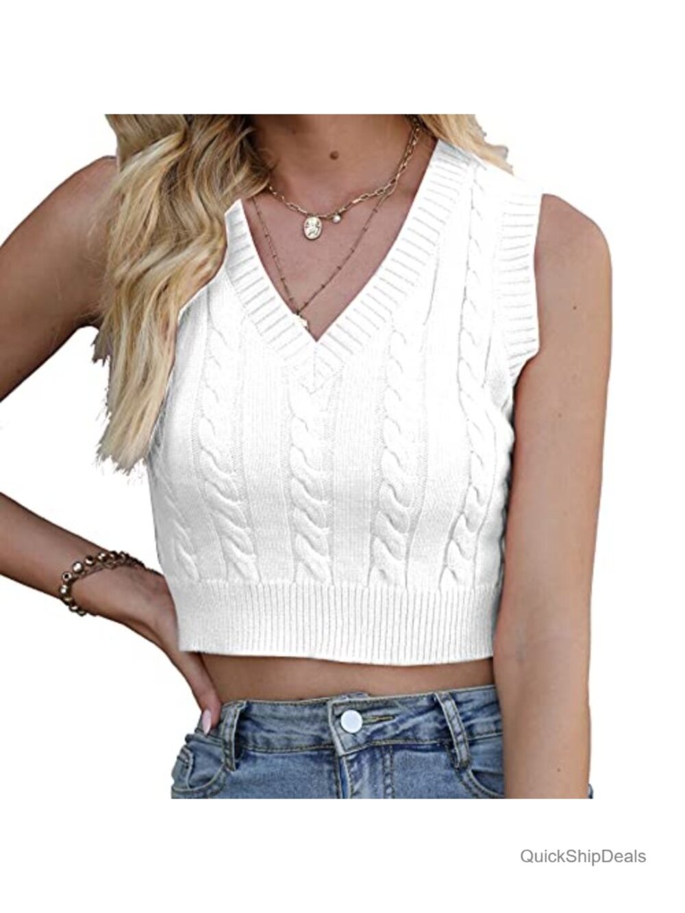 Sleeveless Knit Sweater Vest V-Neck Slim Fit Casual Chic Pullover